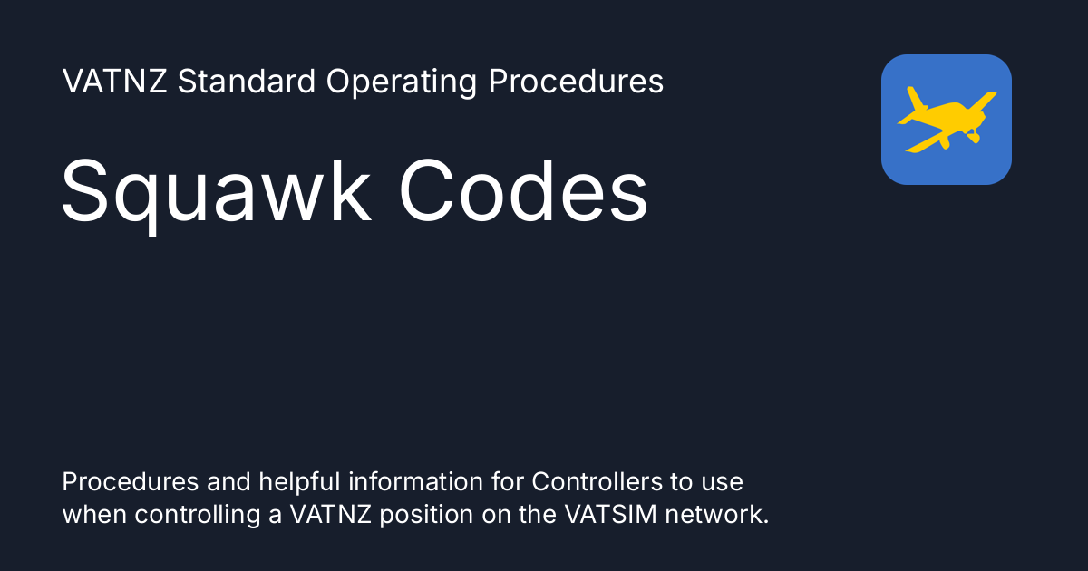 Squawk Codes VATNZ Standard Operating Procedures